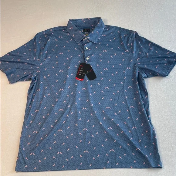 GREG NORMAN BLUE PINK BIRD PRINT GOLF POLO XL NWT - Picture 1 of 4